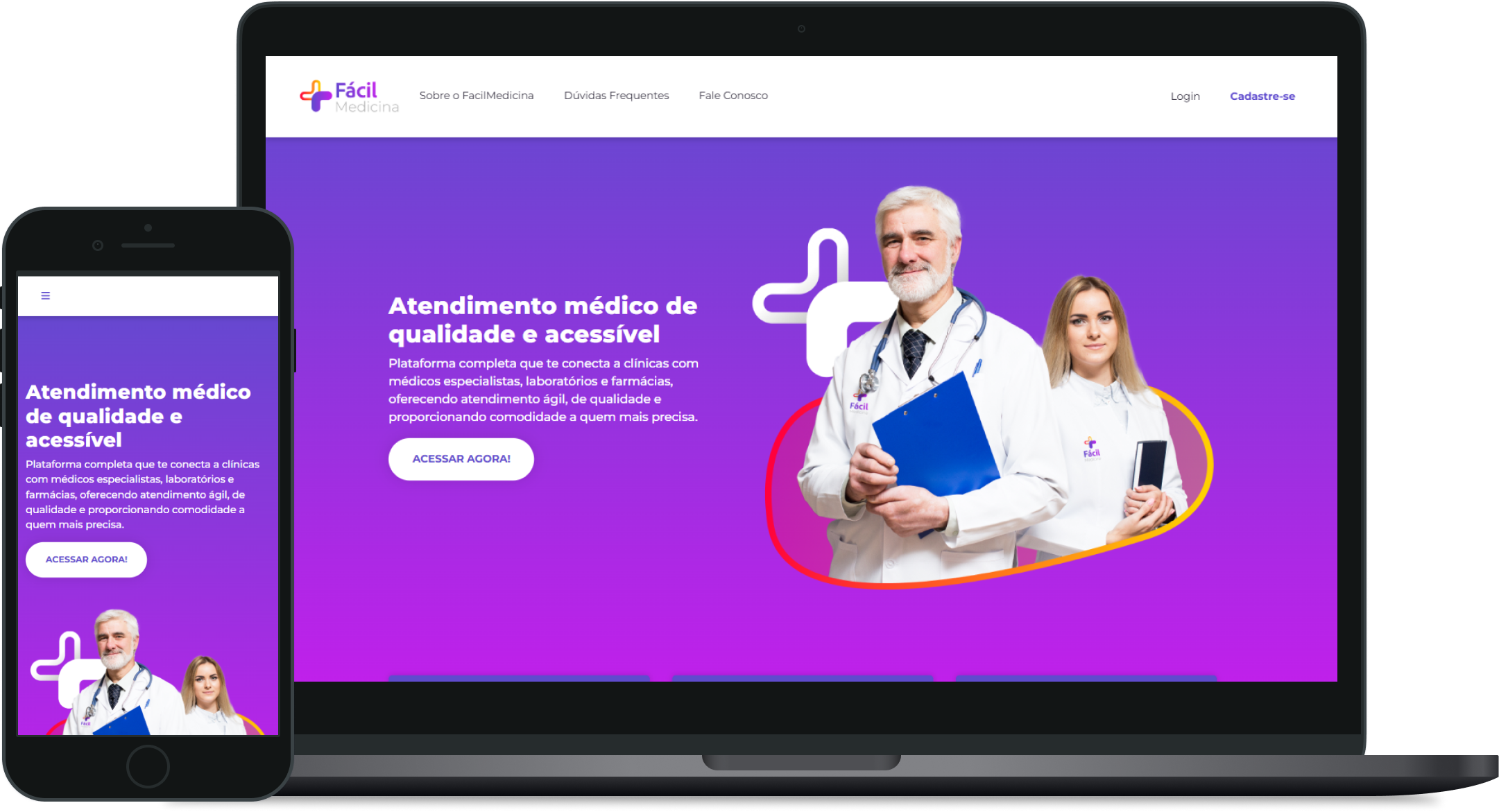 Site do Fácil Medicina no notebook e no celular